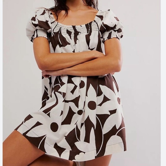NWT FREE PEOPLE Mika Printed Short Sleeve Side Pocket Mini Dress Size Large - Picture 1 of 5